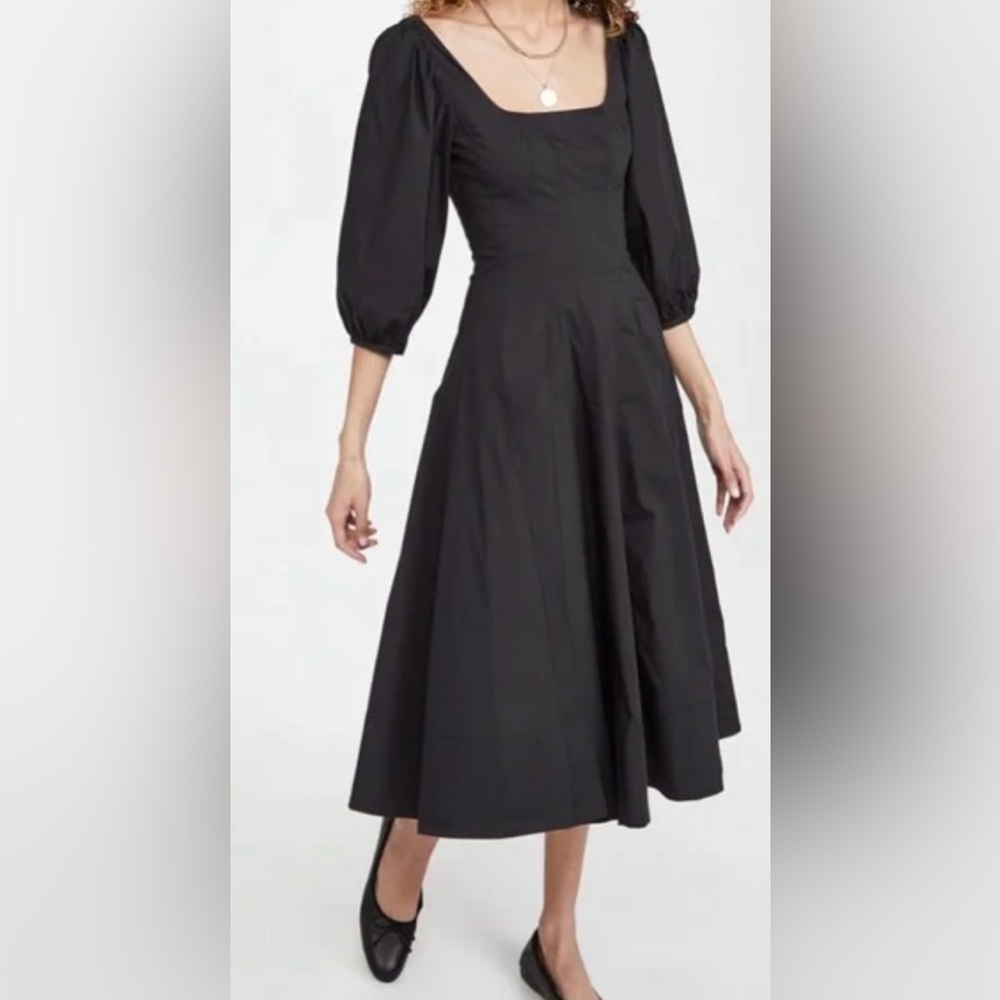 STAUD Swells Square-Neck Cotton-Blend Dress in Black